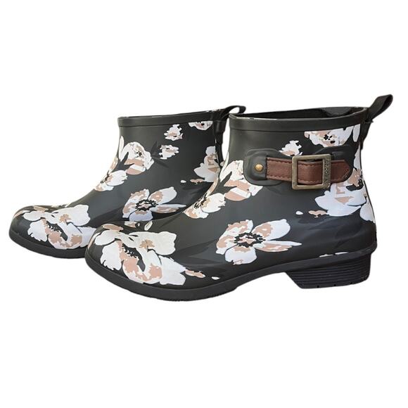 Chooka Downtown Rosa Shortie Waterproof Rain Boot Black Floral Women's 9 - Picture 1 of 8